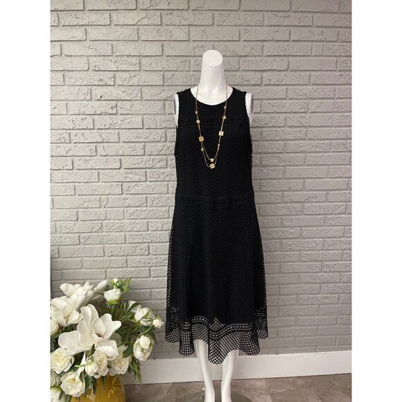 Alfani Black Sleeveless Mesh / Net Fit & Flare Dress Size 12 - Picture 4 of 11